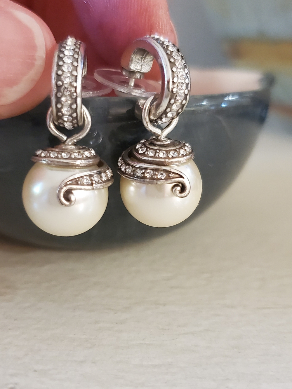 Brighton Cream Pearl Drop Earrings with Silver Accents